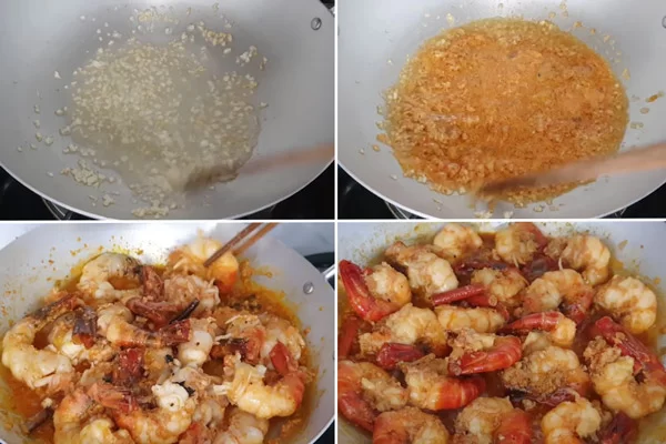Phi phần gạch tôm với tỏi trước để tôm kho lên màu đẹp