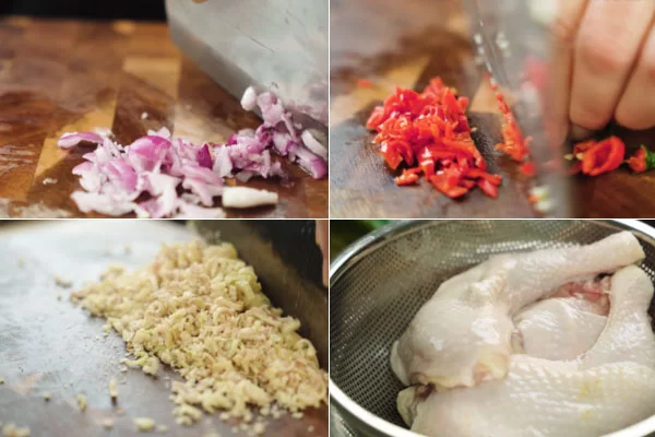 Sơ chế các nguyên liệu làm gà kho sả