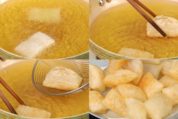 Chiên phở phồng giòn